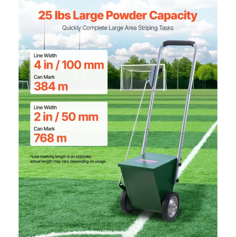 VEVOR Dry Line Marker, 2-Wheel, 2 or 4 in Lines, Field Dry Line Chalker, Adjustable Line Marker, with Rubber Adjustment Handle, 25 lbs Large Powder Capacity, for Baseball and Softball Infield, Green