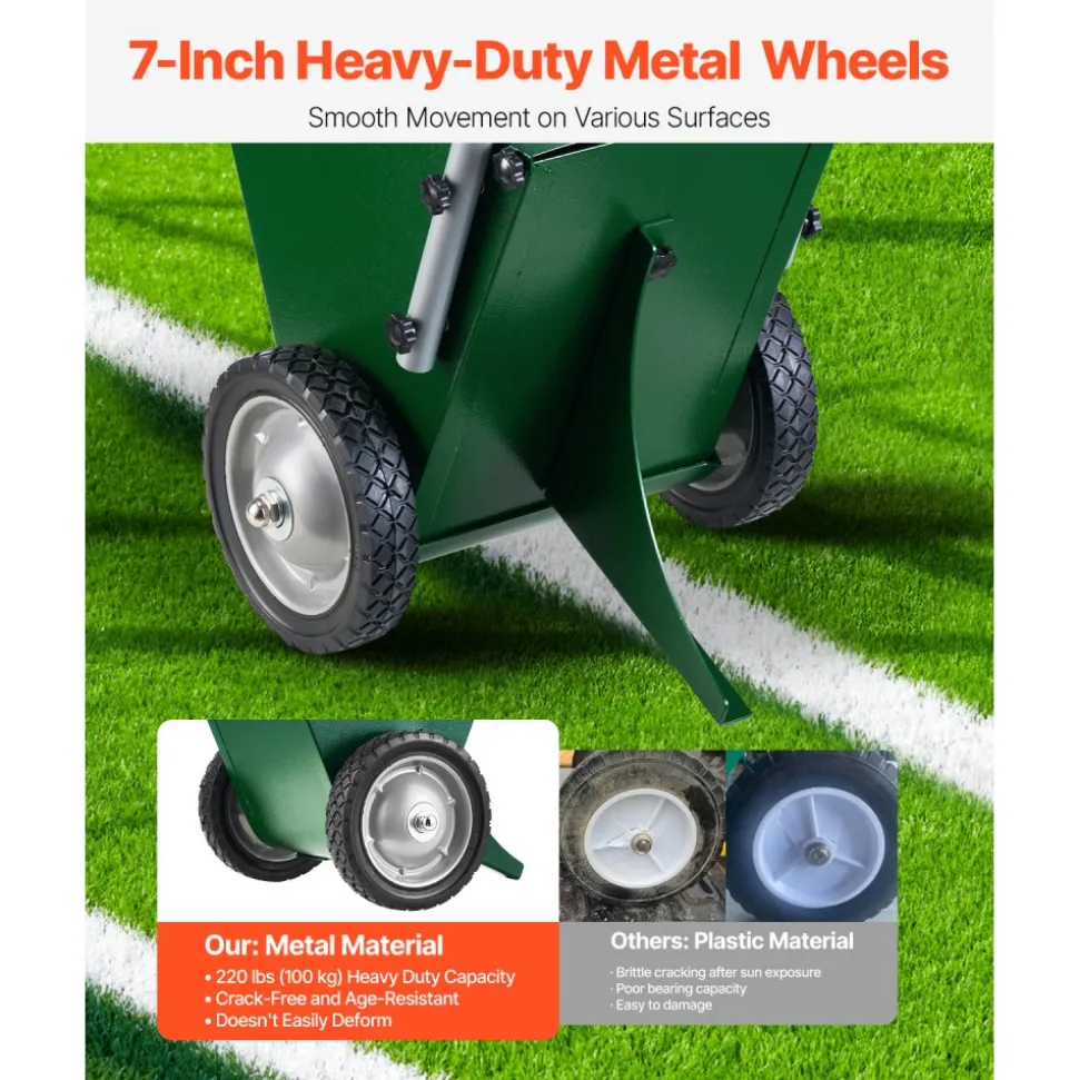 VEVOR Dry Line Marker, 2-Wheel, 2 or 4 in Lines, Field Dry Line Chalker, Adjustable Line Marker, with Rubber Adjustment Handle, 25 lbs Large Powder Capacity, for Baseball and Softball Infield, Green