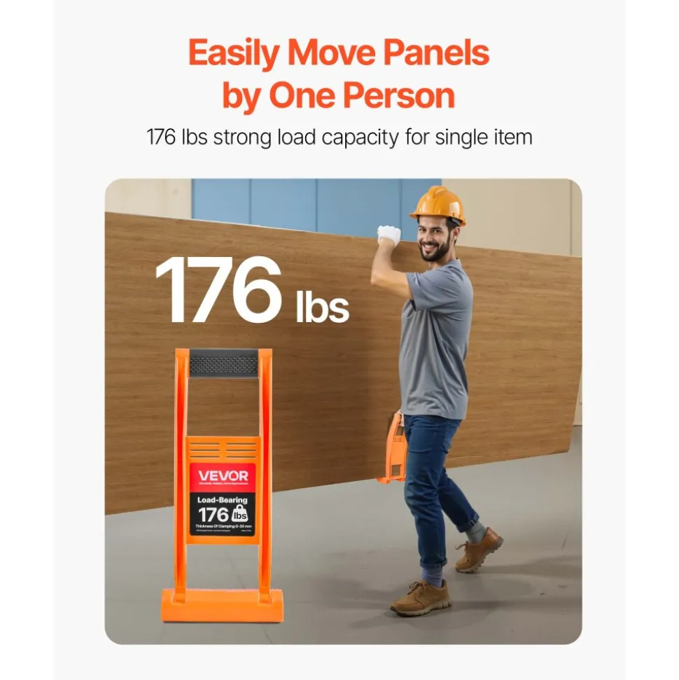 VEVOR Drywall Carrier, 2 Pack Plywood Carriers Handles, ABS Plastic Panel Carrier Tool with 176 lbs Load Bearing, Lift and Carry Panel Mover for Plywood, Drywall, Particleboard, Tempered Glass