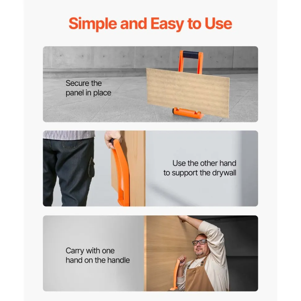 VEVOR Drywall Carrier, 2 Pack Plywood Carriers Handles, ABS Plastic Panel Carrier Tool with 176 lbs Load Bearing, Lift and Carry Panel Mover for Plywood, Drywall, Particleboard, Tempered Glass