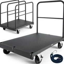 VEVOR Drywall Cart Dolly, 1800 lbs Load Capacity, 2-in-1 Steel Panel Truck Cart with 5 inch Swivel Casters, 36 x 24 inch Platform Truck with 4 Side Handrails for Factory, Warehouse, Garage, Black