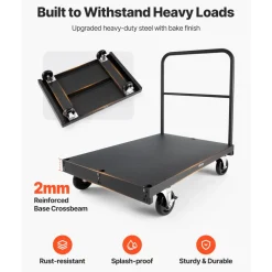 VEVOR Drywall Cart Dolly, 1800 lbs Load Capacity, 2-in-1 Steel Panel Truck Cart with 5 inch Swivel Casters, 36 x 24 inch Platform Truck with 4 Side Handrails for Factory, Warehouse, Garage, Black