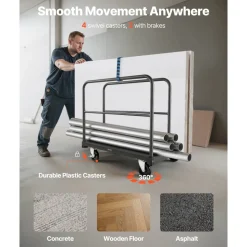 VEVOR Drywall Cart Dolly, 1800 lbs Load Capacity, 2-in-1 Steel Panel Truck Cart with 5 inch Swivel Casters, 36 x 24 inch Platform Truck with 4 Side Handrails for Factory, Warehouse, Garage, Black