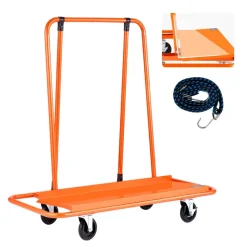 VEVOR Drywall Cart Dolly, 1800 lbs Load Capacity, Steel Panel Dolly with 4 Swivel Casters, Durable & Long-lasting, Panel Truck Cart with Tie-Down Strap for Plywood, Plasterboard, Glass, Orange
