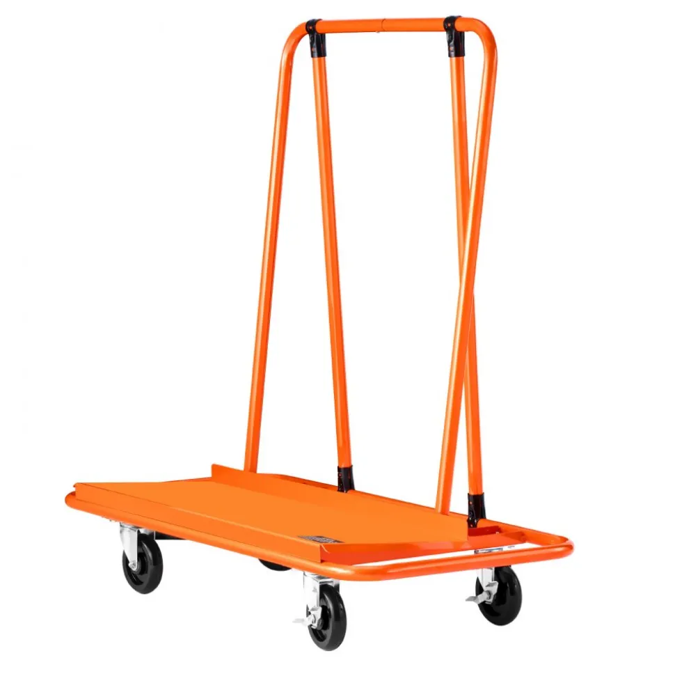 VEVOR Drywall Cart Dolly, 1800 lbs Load Capacity, Steel Panel Dolly with 4 Swivel Casters, Durable & Long-lasting, Panel Truck Cart with Tie-Down Strap for Plywood, Plasterboard, Glass, Orange
