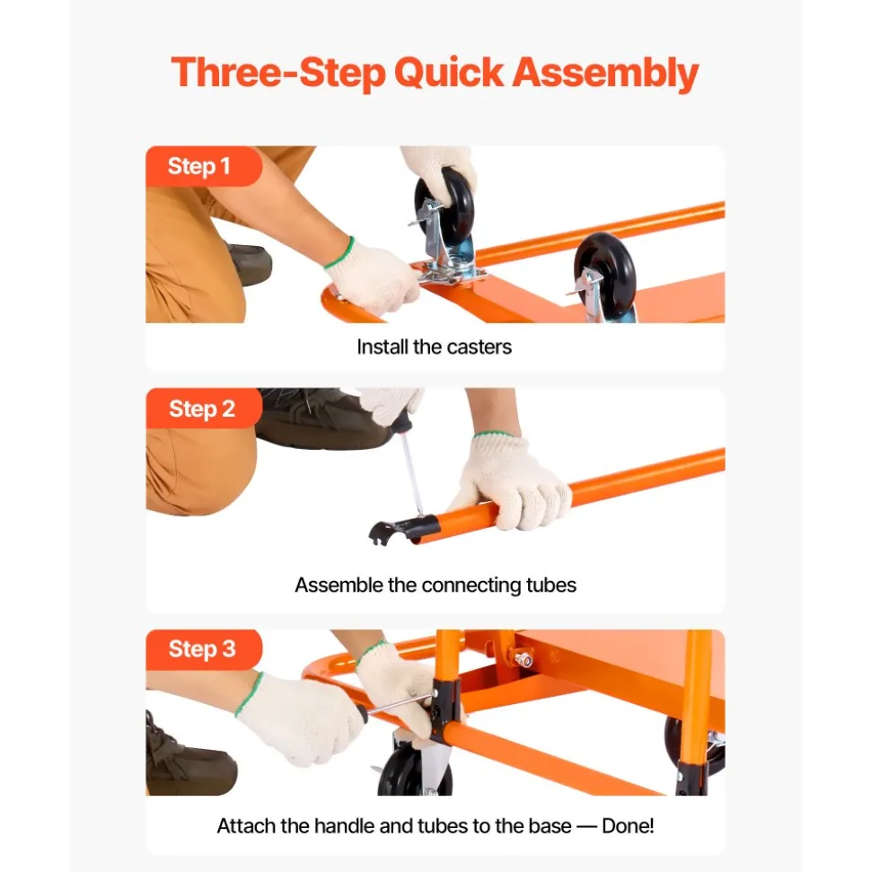VEVOR Drywall Cart Dolly, 1800 lbs Load Capacity, Steel Panel Dolly with 4 Swivel Casters, Durable & Long-lasting, Panel Truck Cart with Tie-Down Strap for Plywood, Plasterboard, Glass, Orange