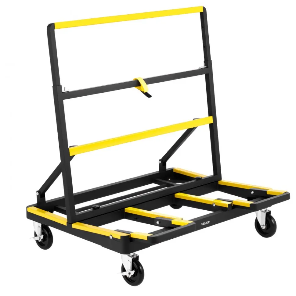 VEVOR Drywall Cart Dolly, 1800 lbs Load Capacity, Steel Panel Dolly with 4 Swivel Casters & Expandable Deck, Foldable Panel Truck Cart with Tie-Down Strap for Handling Plywood, Plasterboard, Glass