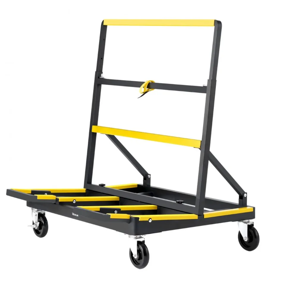 VEVOR Drywall Cart Dolly, 1800 lbs Load Capacity, Steel Panel Dolly with 4 Swivel Casters & Expandable Deck, Foldable Panel Truck Cart with Tie-Down Strap for Handling Plywood, Plasterboard, Glass