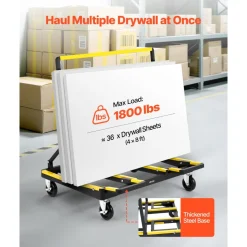VEVOR Drywall Cart Dolly, 1800 lbs Load Capacity, Steel Panel Dolly with 4 Swivel Casters & Expandable Deck, Foldable Panel Truck Cart with Tie-Down Strap for Handling Plywood, Plasterboard, Glass
