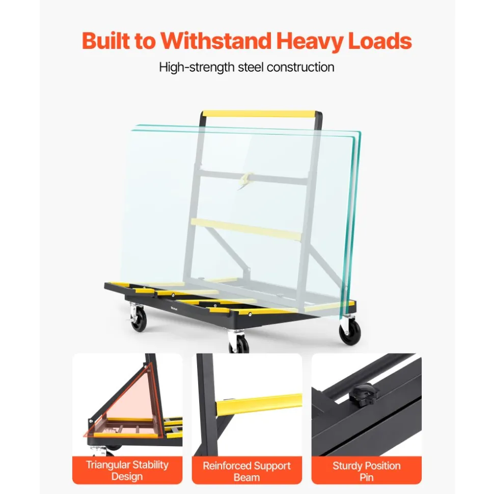 VEVOR Drywall Cart Dolly, 1800 lbs Load Capacity, Steel Panel Dolly with 4 Swivel Casters & Expandable Deck, Foldable Panel Truck Cart with Tie-Down Strap for Handling Plywood, Plasterboard, Glass