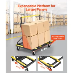 VEVOR Drywall Cart Dolly, 1800 lbs Load Capacity, Steel Panel Dolly with 4 Swivel Casters & Expandable Deck, Foldable Panel Truck Cart with Tie-Down Strap for Handling Plywood, Plasterboard, Glass