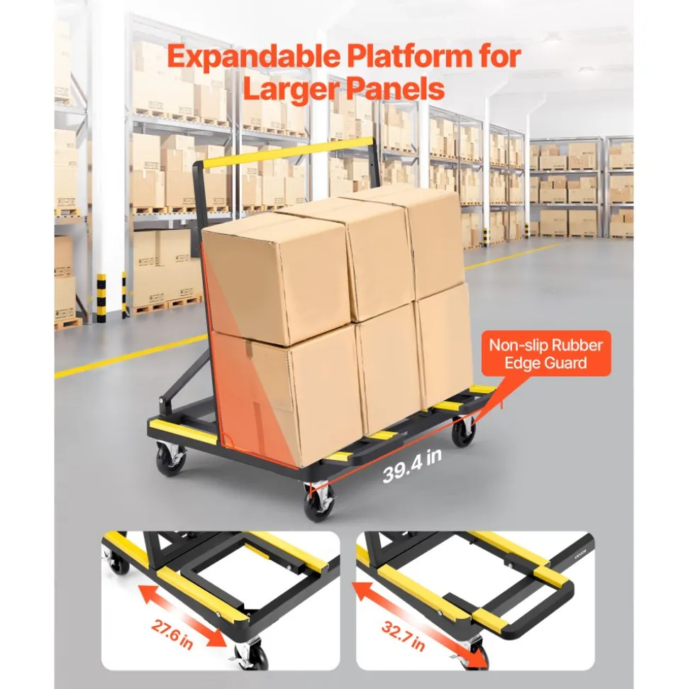 VEVOR Drywall Cart Dolly, 1800 lbs Load Capacity, Steel Panel Dolly with 4 Swivel Casters & Expandable Deck, Foldable Panel Truck Cart with Tie-Down Strap for Handling Plywood, Plasterboard, Glass