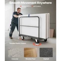 VEVOR Drywall Cart Dolly, 1800 lbs Load Capacity, 2-in-1 Steel Panel Truck Cart with 5 inch Swivel Casters, 36 x 24 inch Platform Truck with 3 Side Handrails for Factory, Warehouse, Garage, Black