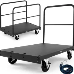 VEVOR Drywall Cart Dolly, 1800 lbs Load Capacity, 2-in-1 Steel Panel Truck Cart with 5 inch Swivel Casters, 36 x 24 inch Platform Truck with 3 Side Handrails for Factory, Warehouse, Garage, Black