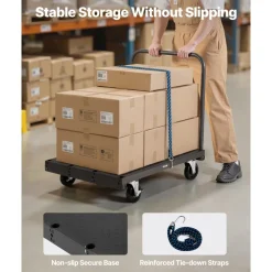 VEVOR Drywall Cart Dolly, 1800 lbs Load Capacity, 2-in-1 Steel Panel Truck Cart with 5 inch Swivel Casters, 36 x 24 inch Platform Truck with 3 Side Handrails for Factory, Warehouse, Garage, Black