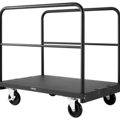 VEVOR Drywall Cart Dolly, 1800 lbs Load Capacity, 2-in-1 Steel Panel Truck Cart with 5 inch Swivel Casters, 36 x 24 inch Platform Truck with 3 Side Handrails for Factory, Warehouse, Garage, Black