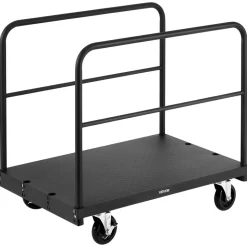 VEVOR Drywall Cart Dolly, 1800 lbs Load Capacity, 2-in-1 Steel Panel Truck Cart with 5 inch Swivel Casters, 36 x 24 inch Platform Truck with 3 Side Handrails for Factory, Warehouse, Garage, Black