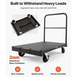 VEVOR Drywall Cart Dolly, 1800 lbs Load Capacity, 2-in-1 Steel Panel Truck Cart with 5 inch Swivel Casters, 36 x 24 inch Platform Truck with 3 Side Handrails for Factory, Warehouse, Garage, Black