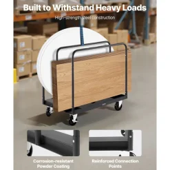 VEVOR Drywall Cart Dolly, 1800 lbs Load Capacity, Steel Panel Truck Cart with 5 inch Swivel Casters, Lumber Drywall Dolly with with Tie-Down Strap & 3 Side Handrails for Factory, Warehouse, Garage, Black