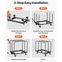 VEVOR Drywall Cart Dolly, 1800 lbs Load Capacity, Steel Panel Truck Cart with 5 inch Swivel Casters, Lumber Drywall Dolly with with Tie-Down Strap & 3 Side Handrails for Factory, Warehouse, Garage, Black