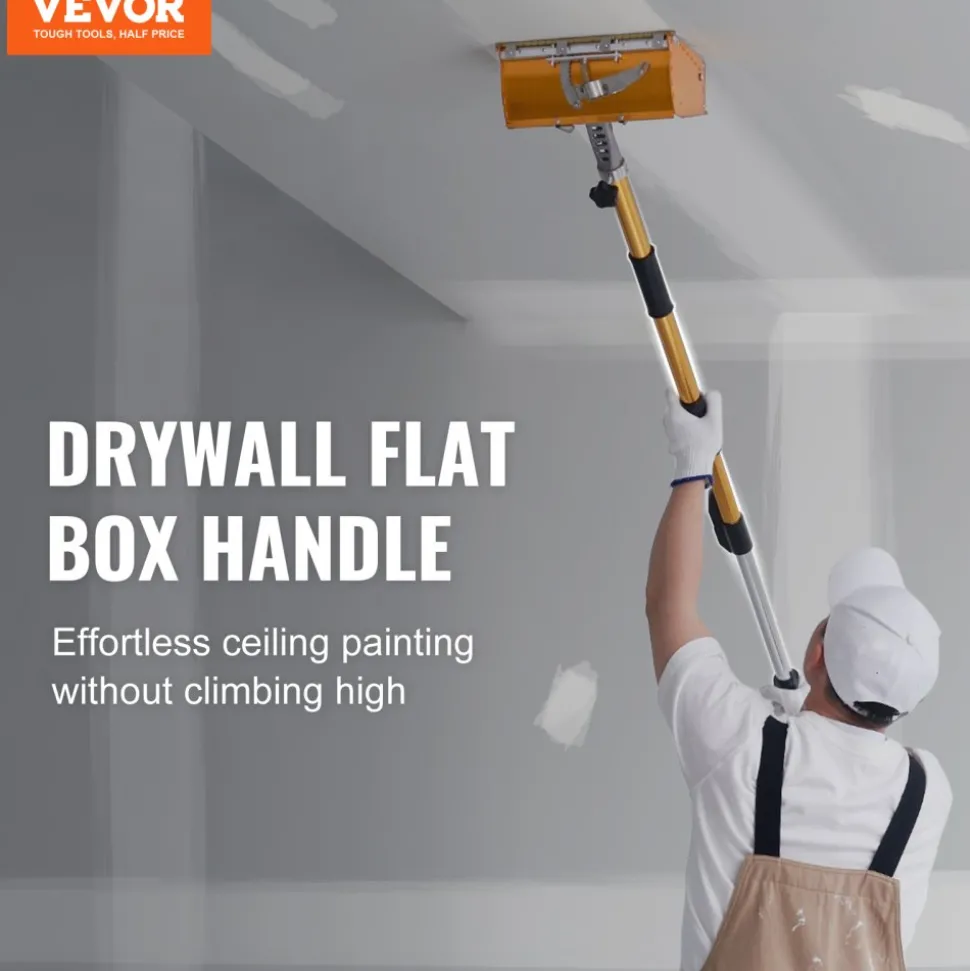 VEVOR Drywall Flat Box Handle, 40''-64'', Anodized Aluminum Flat Finishing Extension Handle, 5-Section Length Adjustable, Non-slip Grip and 360° Painting for Plasterboard, Wallboard, Sheetrock