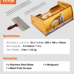 VEVOR Drywall Flat Box, 10-Inch Wide Quick Clean, Aluminum Finishing Mud Box for Plasterboard, Wallboard, Sheetrock, Bonus Mudguard, Extra 2 Stainless Steel Blades (10/12-Inch)