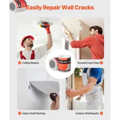 VEVOR Drywall Mesh Tape, 5.91 inch W x 98.43 ft L Self-Adhesive Fiberglass Drywall Joint Tape, 12 Rolls Dry Wall Patch for Easy Sheetrock Ceiling Crack Repair, to Achieve Smooth Even Wall Surface