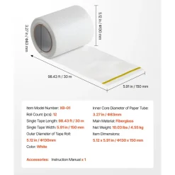 VEVOR Drywall Mesh Tape, 5.91 inch W x 98.43 ft L Self-Adhesive Fiberglass Drywall Joint Tape, 12 Rolls Dry Wall Patch for Easy Sheetrock Ceiling Crack Repair, to Achieve Smooth Even Wall Surface
