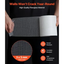 VEVOR Drywall Mesh Tape, 5.91 inch W x 98.43 ft L Self-Adhesive Fiberglass Drywall Joint Tape, 12 Rolls Dry Wall Patch for Easy Sheetrock Ceiling Crack Repair, to Achieve Smooth Even Wall Surface