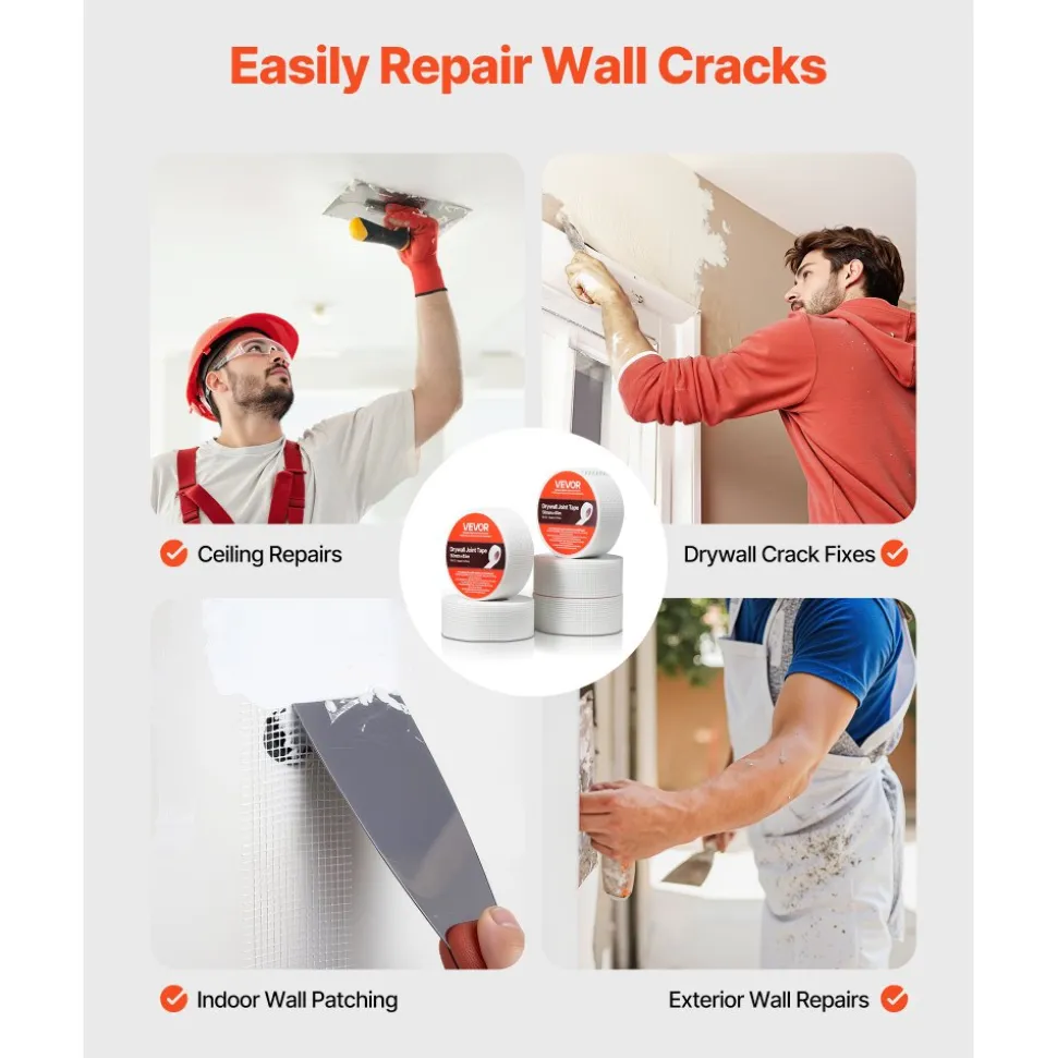 VEVOR Drywall Mesh Tape, 1.97 inch W x 147.64 ft L Self-Adhesive Fiberglass Drywall Joint Tape, 36 Rolls Dry Wall Patch for Easy Sheetrock Ceiling Crack Repair, to Achieve Smooth Even Wall Surface