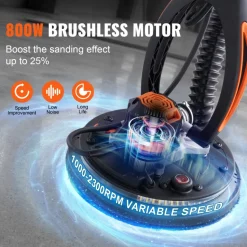 VEVOR Drywall Sander, 800W Brushless Motor Electric Sander, Variable Speed 1000-2300 RPM Wall Sander, Foldable Ceiling Sander with Double-Deck LED Lights, Extendable Handle, 12 Sanding Discs