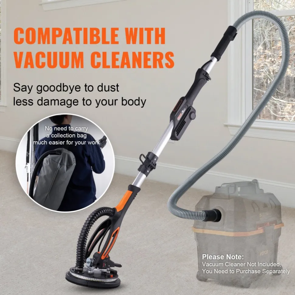VEVOR Drywall Sander, 800W Brushless Motor Electric Sander, Variable Speed 1000-2300 RPM Wall Sander, Foldable Ceiling Sander with Double-Deck LED Lights, Extendable Handle, 12 Sanding Discs