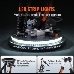 VEVOR Drywall Sander, 800W Brushless Motor Electric Sander, Variable Speed 1000-2300 RPM Wall Sander, Foldable Ceiling Sander with Double-Deck LED Lights, Extendable Handle, 12 Sanding Discs