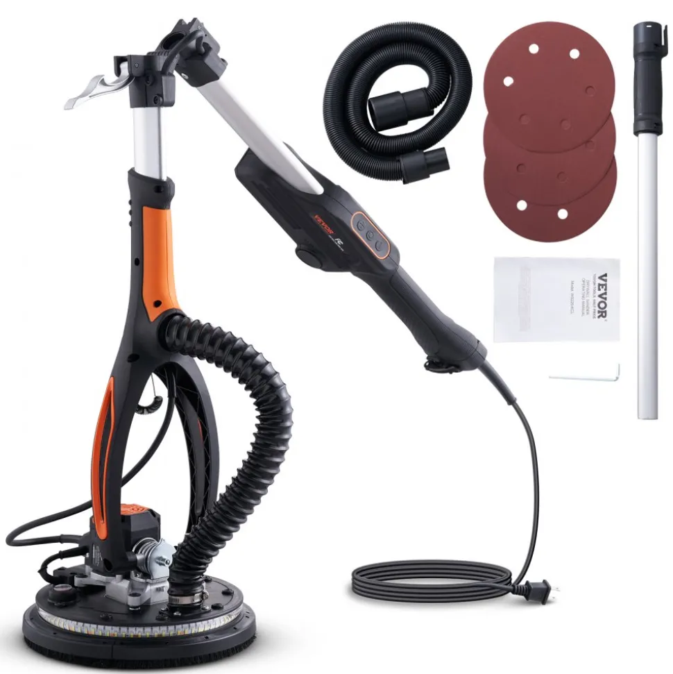 VEVOR Drywall Sander, 800W Brushless Motor Electric Sander, Variable Speed 1000-2300 RPM Wall Sander, Foldable Ceiling Sander with Double-Deck LED Lights, Extendable Handle, 12 Sanding Discs