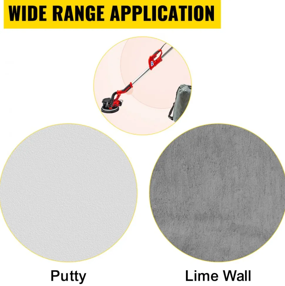 VEVOR Drywall Sander 850W, Electric Drywall Sander, Variable Speed 800-1750 RPM, Foldable Sheetrock Sander, with Telescope Handle, Electric Sander, with LED Strip Light and Vacuum Bag, Wall Sander
