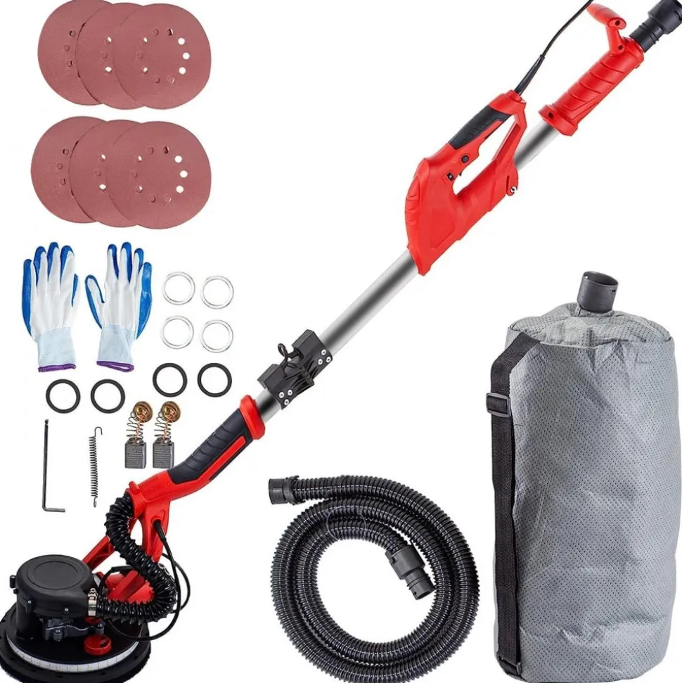 VEVOR Drywall Sander 850W, Electric Drywall Sander, Variable Speed 800-1750 RPM, Foldable Sheetrock Sander, with Telescope Handle, Electric Sander, with LED Strip Light and Vacuum Bag, Wall Sander
