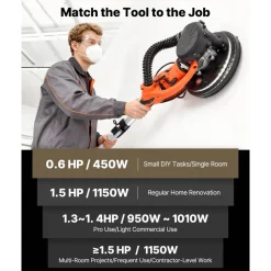 VEVOR Drywall Sander, 1150W Electric Drywall Sander, Popcorn Ceiling Removal Tool with Vacuum Dust Collection, 5 Variable Speed 800-1700 RPM, LED Light, Foldable & Extendable Handle, 15 Sanding Discs