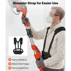 VEVOR Drywall Sander, 1150W Electric Drywall Sander, Popcorn Ceiling Removal Tool with Vacuum Dust Collection, 5 Variable Speed 800-1700 RPM, LED Light, Foldable & Extendable Handle, 15 Sanding Discs