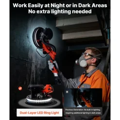 VEVOR Drywall Sander, 1150W Electric Drywall Sander, Popcorn Ceiling Removal Tool with Vacuum Dust Collection, 5 Variable Speed 800-1700 RPM, LED Light, Foldable & Extendable Handle, 15 Sanding Discs