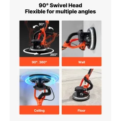 VEVOR Drywall Sander, 1150W Electric Drywall Sander, Popcorn Ceiling Removal Tool with Vacuum Dust Collection, 5 Variable Speed 800-1700 RPM, LED Light, Foldable & Extendable Handle, 15 Sanding Discs