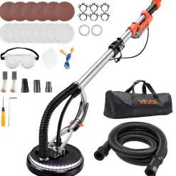 VEVOR Drywall Sander, 1010W Electric Drywall Sander, Popcorn Ceiling Removal Tool with 7 Variable Speed 1000-2200 RPM, Double-Deck LED Light, Foldable & Extendable Handle, 15 Sanding Discs, Dust Hose