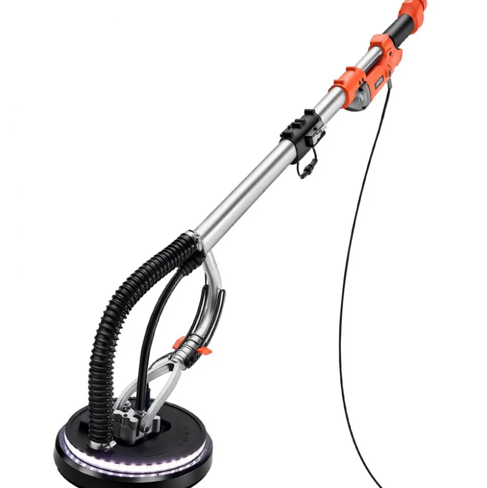 VEVOR Drywall Sander, 1010W Electric Drywall Sander, Popcorn Ceiling Removal Tool with 7 Variable Speed 1000-2200 RPM, Double-Deck LED Light, Foldable & Extendable Handle, 15 Sanding Discs, Dust Hose