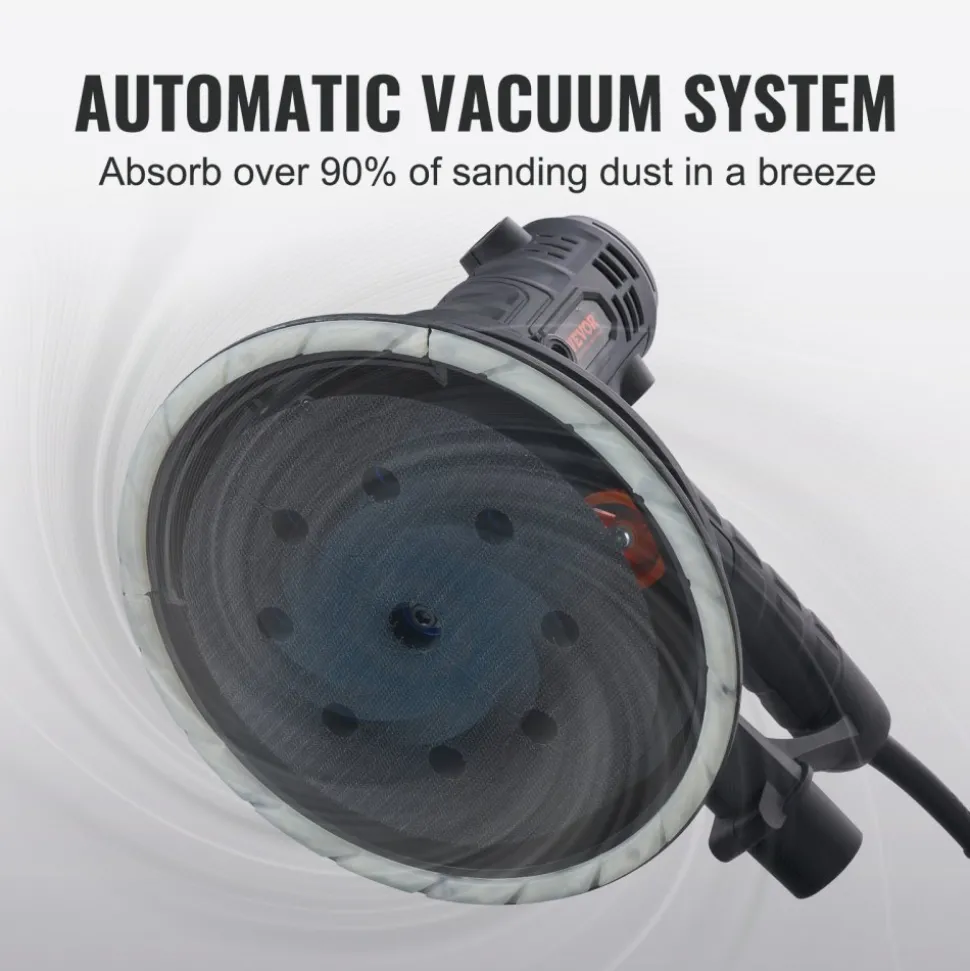 VEVOR Drywall Sander, 950W Electric Drywall Sander, Popcorn Ceiling Removal Tool with 7 Variable Speed 1000-2300 RPM, Double-Deck LED Light, Foldable & Extendable Handle, 15 Sanding Discs, Dust Hose