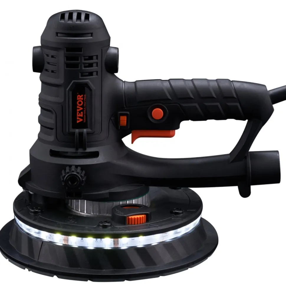 VEVOR Drywall Sander, 950W Electric Drywall Sander, Popcorn Ceiling Removal Tool with 7 Variable Speed 1000-2300 RPM, Double-Deck LED Light, Foldable & Extendable Handle, 15 Sanding Discs, Dust Hose