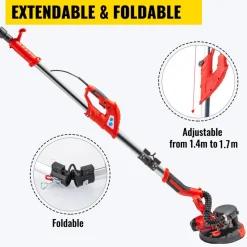 VEVOR Drywall Sander 850W Electric, Electric Sander Variable Speed 800-1750RPM, Drywall Sander Foldable Sheetrock Sander, with Telescope Handle, Vacuum Bag Drywall Sanders 6 Sand Pads