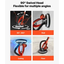 VEVOR Drywall Sander, 850W Electric Drywall Sander, Popcorn Ceiling Removal Tool with 5 Variable Speed 800-1700 RPM, Double-Deck LED Light, Foldable & Extendable Handle, 15 Sanding Discs, Dust Hose