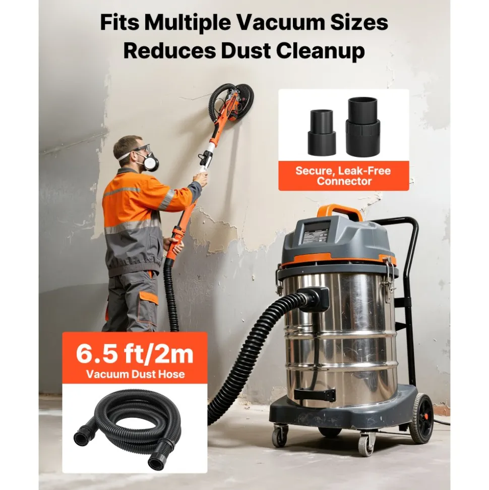 VEVOR Drywall Sander, 850W Electric Drywall Sander, Popcorn Ceiling Removal Tool with 5 Variable Speed 800-1700 RPM, Double-Deck LED Light, Foldable & Extendable Handle, 15 Sanding Discs, Dust Hose