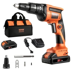 VEVOR Drywall Screw Gun, 20V Max Drywall Screwgun, 4200RPM Brushless Cordless Drywall Gun Kit with 2 Battery Packs, Charger, Belt Clip, and Tool Bag, Forward and Reverse Adjustable, Built-in LED Light