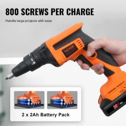 VEVOR Drywall Screw Gun, 20V Max Drywall Screwgun, 4200RPM Brushless Cordless Drywall Gun Kit with 2 Battery Packs, Charger, Belt Clip, and Tool Bag, Forward and Reverse Adjustable, Built-in LED Light