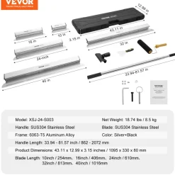 VEVOR Drywall Skimming Blade Set, 10/16/24/32/40 in Skimming Blades + 34-81.6 in Extension Handle Pole, Stainless Steel Knife Professional Skim Coat Tools, for Gyprock/WallBoard/Plasterboard